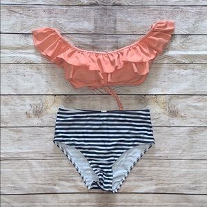 Coral and Navy Striped Biniki - NWOT